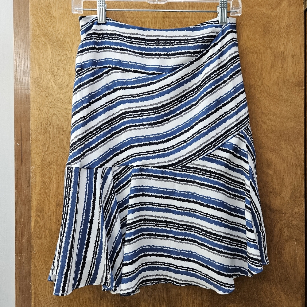 NWT LOFT Striped Blue, Black and White Flounce Skirt - Picture 5 of 12